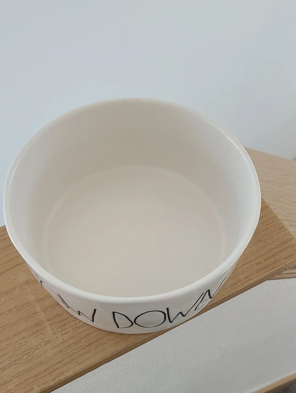 XL Rae Dunn White Ceramic 'CHOW DOWN' Pet Bowl with Black Lettering